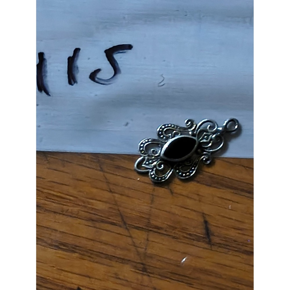 Bdja 925 Sterling Silver Black Onyx Marquise Filigree Pendant Charm